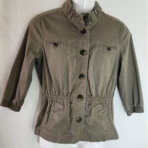 CJ Banks Vtg Long Sleeve Lightweight Khaki Green Jacket adjustable Waist W Med